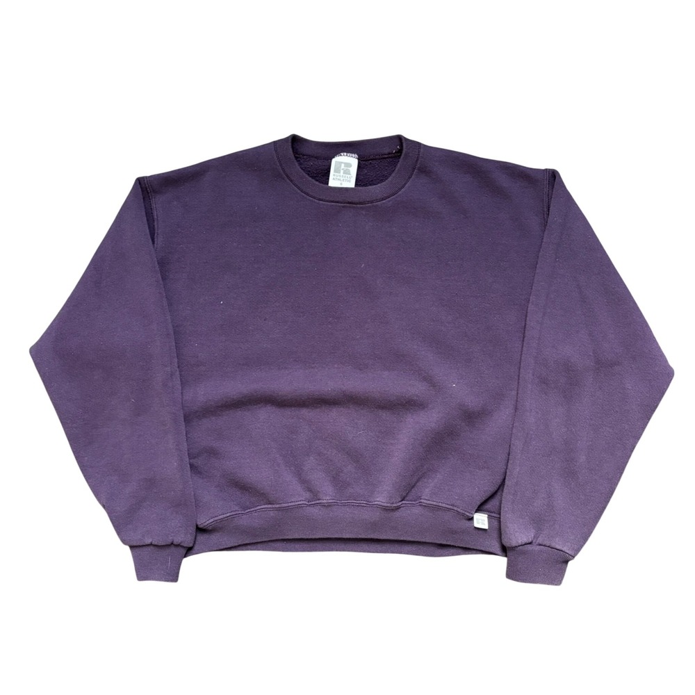 Vintage Russell Athletic Purple Crewneck Sweatshirt Small Blank Fleece Pullover